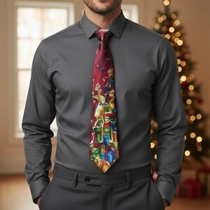J. Garcia Red and Multicolor Christmas Tie #62 Rare